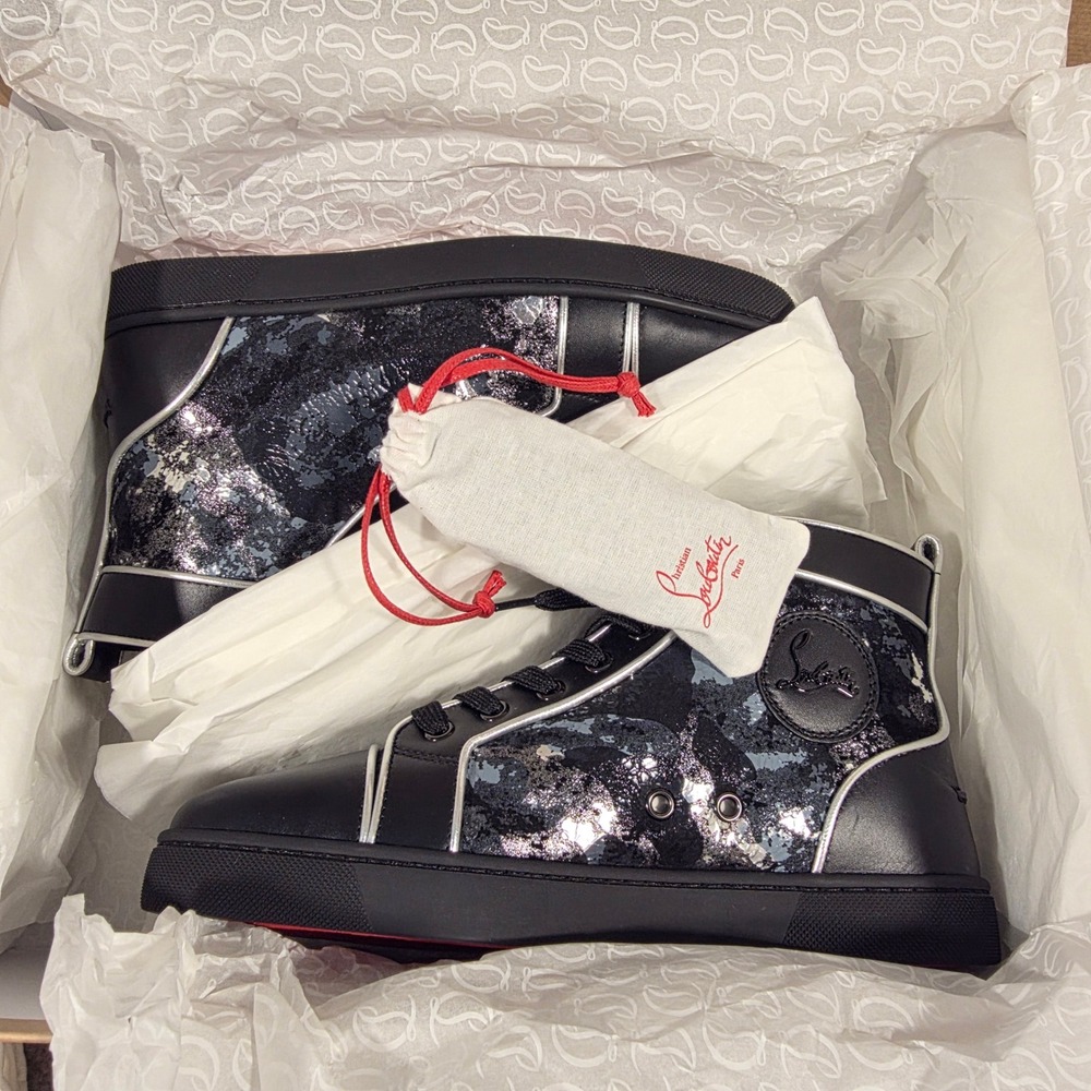 NEW Christian Louboutin Louis Orlato Flat Black Silver Gravity Sneakers 39 - Picture 2 of 11